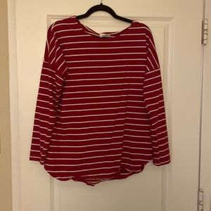 Pogrmm midweight red with white stripes long sleeve top with great hem lime